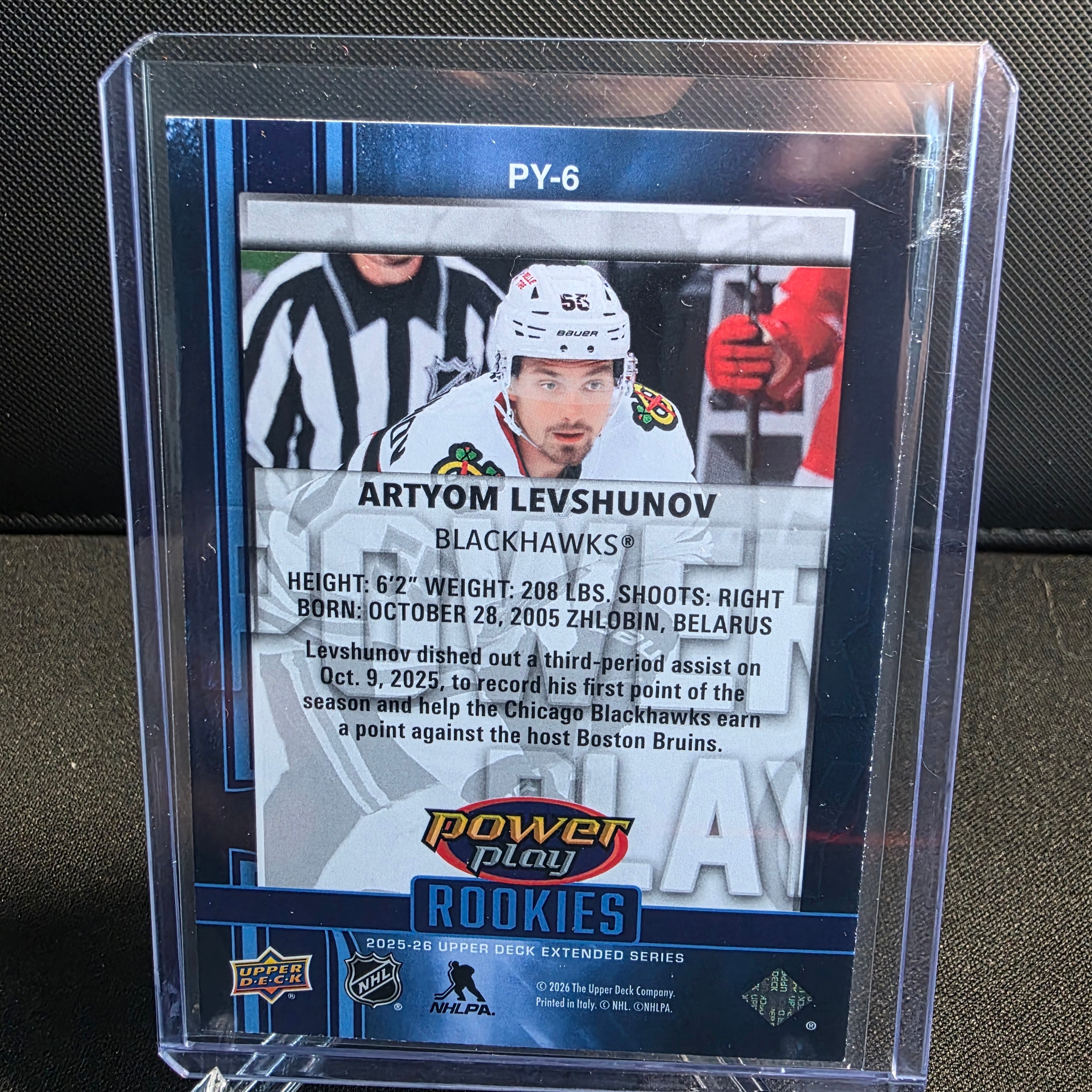 2025-26 Upper Deck Extended Series Power Play Rookies Blue PY-6 Artyom Levshunov Blackhawks