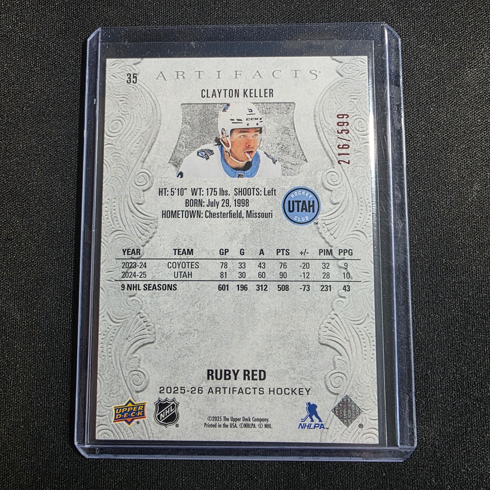 2025-26 Upper Deck Artifacts Ruby Red #35 Clayton Keller 216/599 Utah HC