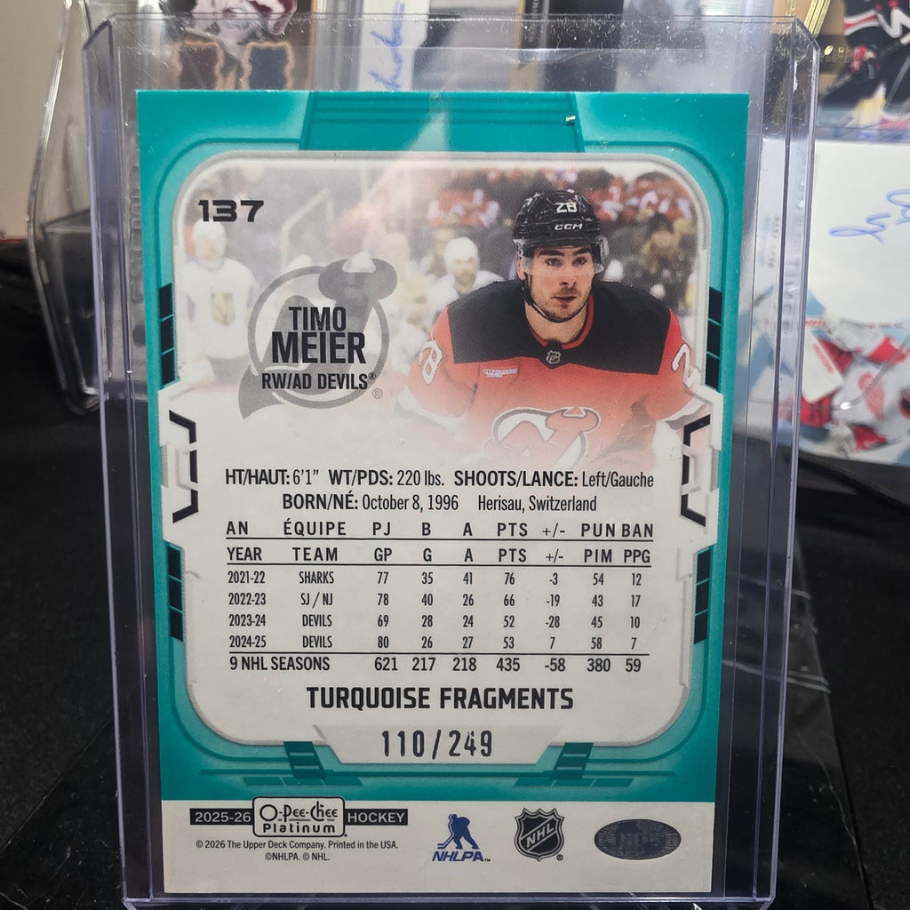 2025-26 O-Pee-Chee Platinum Turquoise Fragments 137 Timo Meier New Jersey Devils 110/249