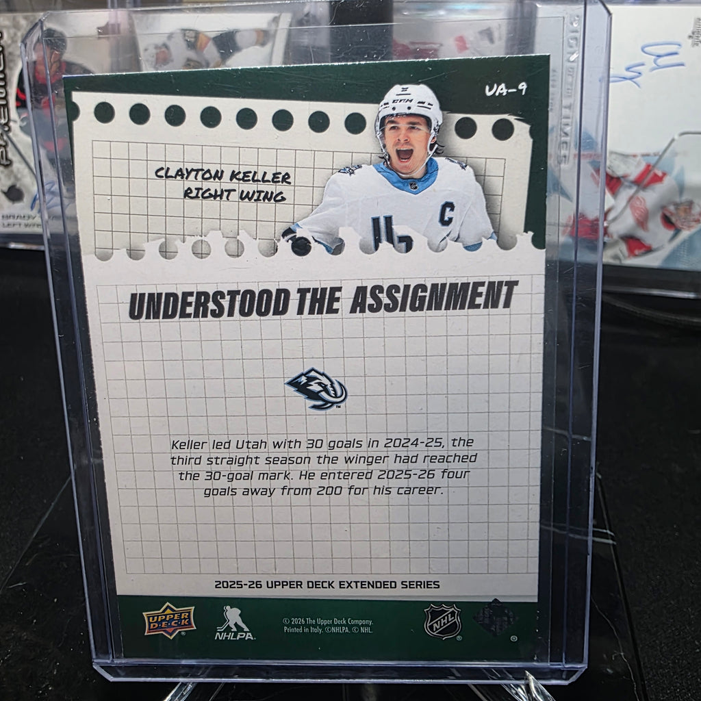 2025-26 Upper Deck Extended Series Clayton Keller #UA-9 Understood The Assignment Utah Mammoth