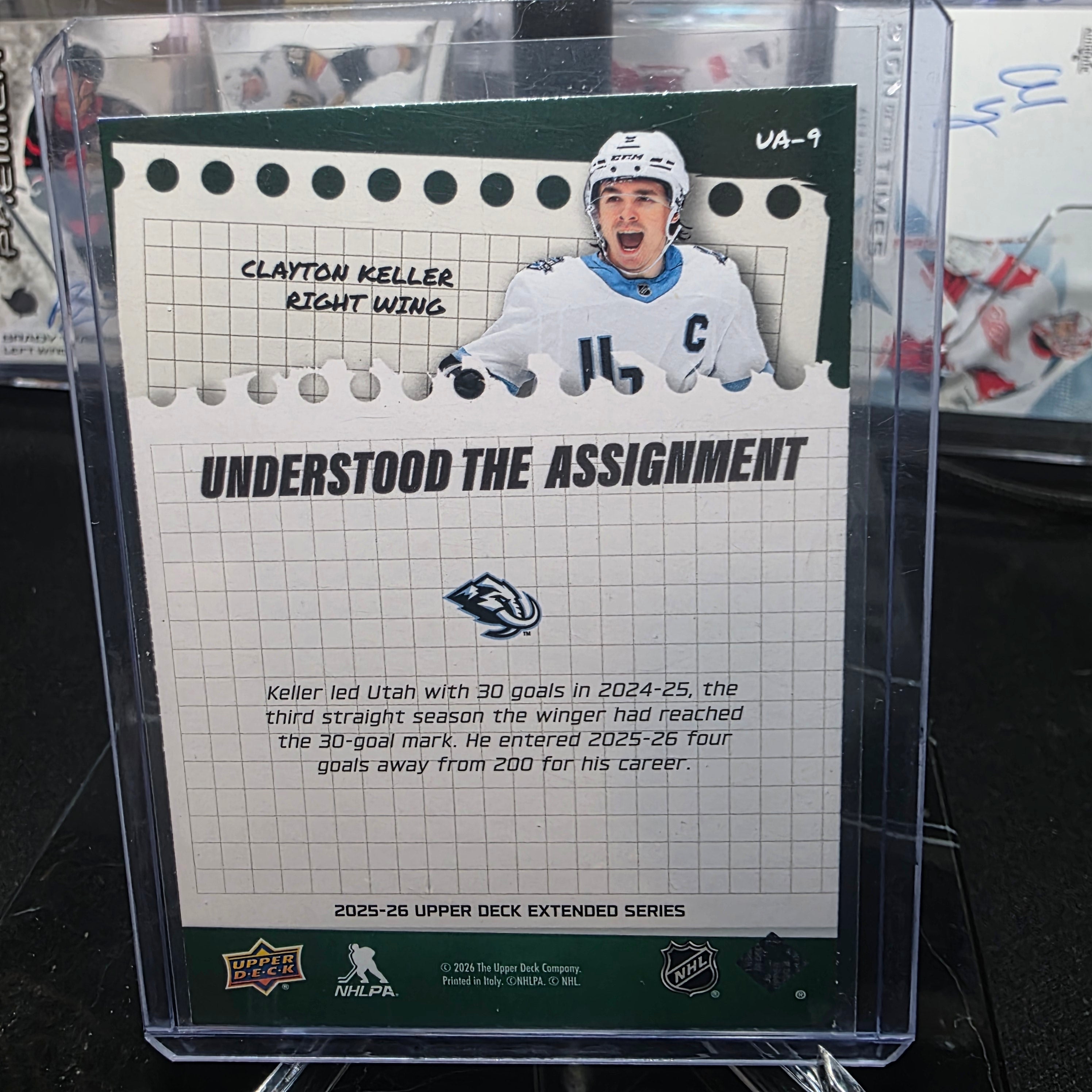 2025-26 Upper Deck Extended Series Clayton Keller #UA-9 Understood The Assignment Utah Mammoth