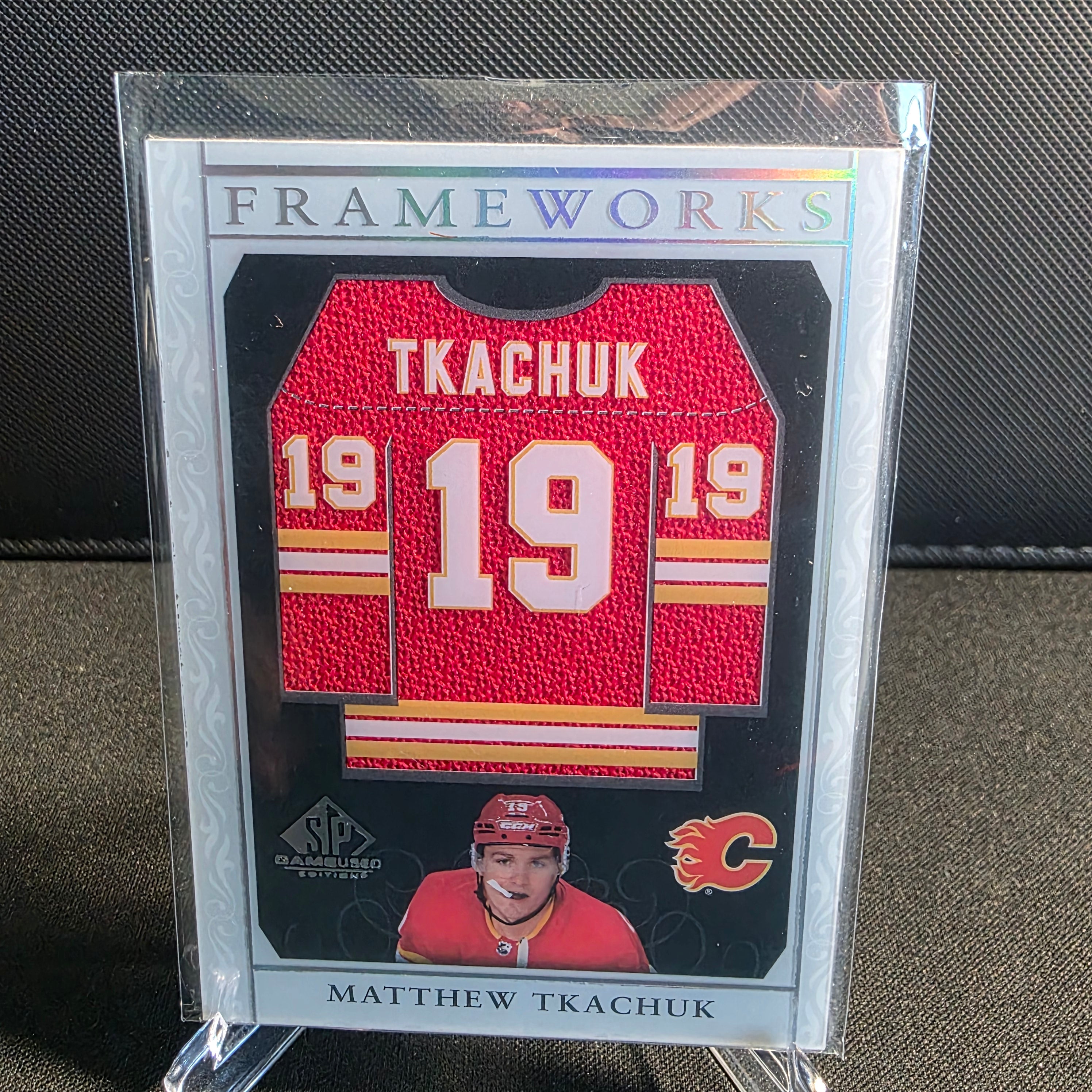 2021-22 Upper Deck SP Game Used Frameworks F-MT Matthew Tkachuk Game-Used Jersey Calgary Flames