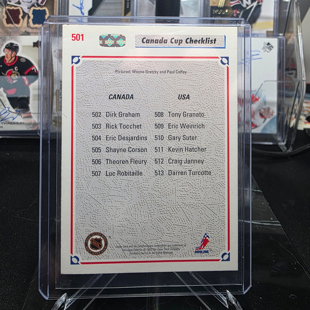 1991-92 Upper Deck 501 Canada Cup Checklist Wayne Gretzky / Paul Coffey