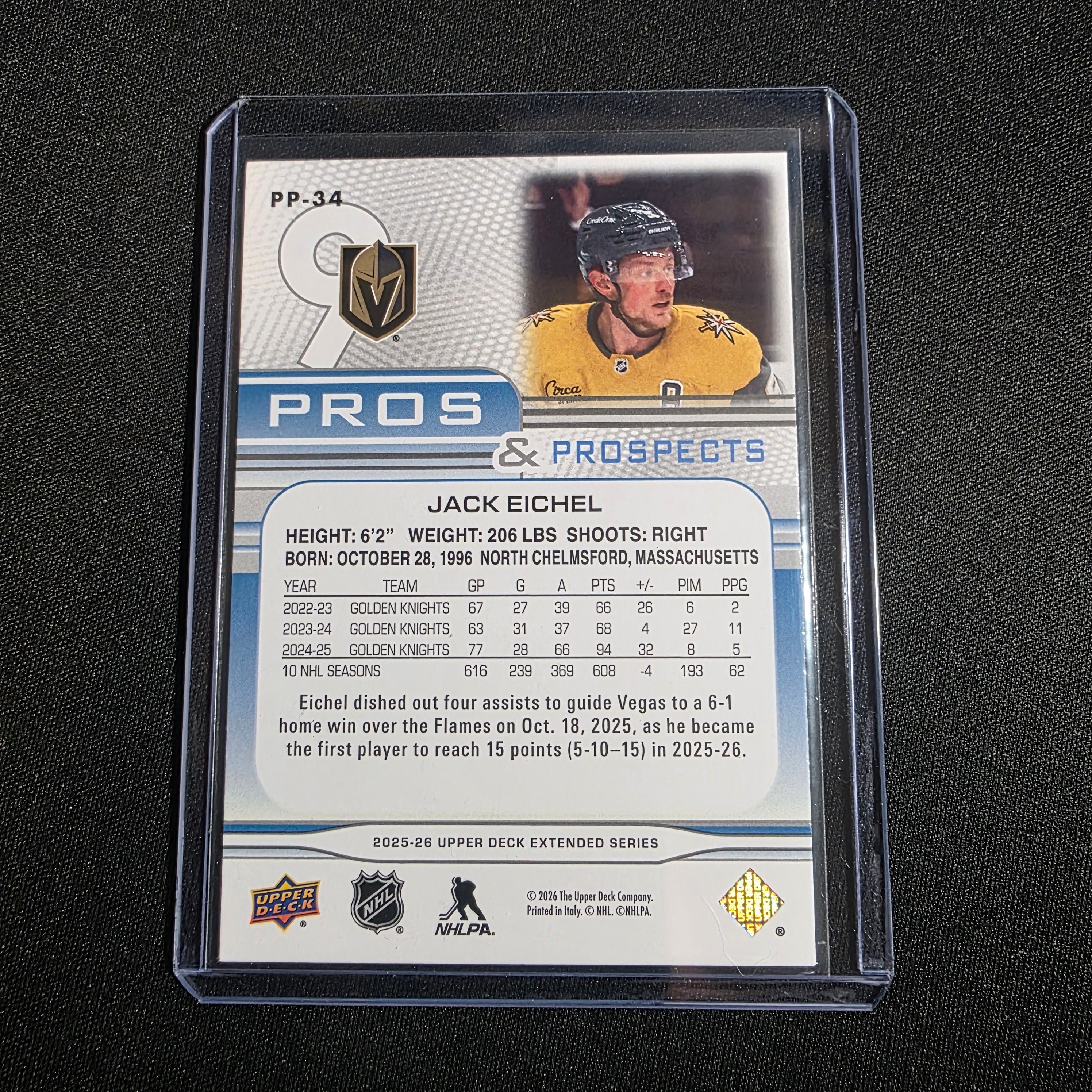 2025-26 Upper Deck Extended Series Pros & Prospects PP-34 Jack Eichel Vegas Golden Knights