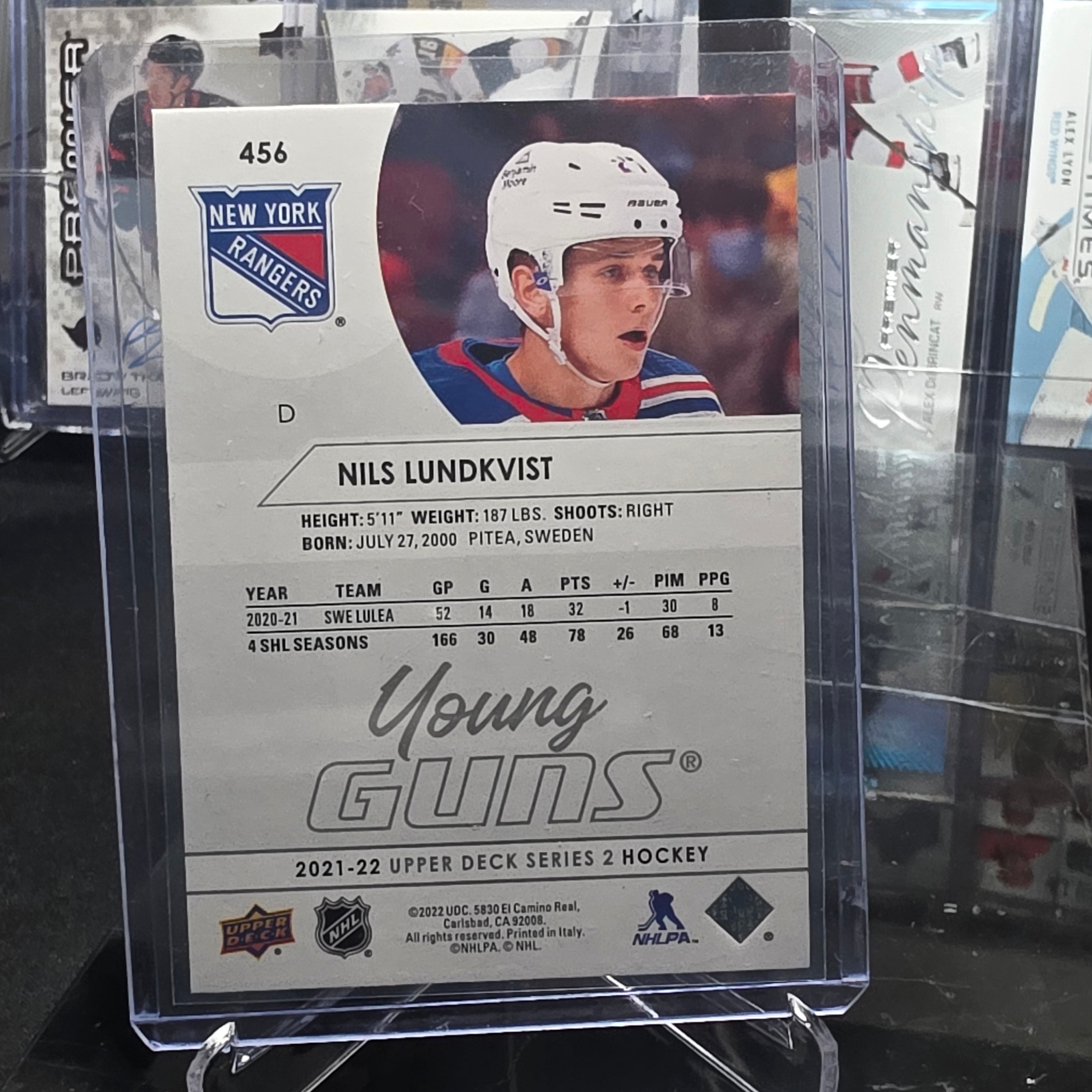 2021-22 Upper Deck Series 2 Nils Lundkvist #456 Young Guns New York Rangers