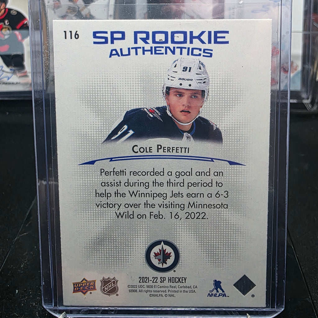 2021-22 SP Hockey Cole Perfetti #116 SP Rookie Authentics Winnipeg Jets