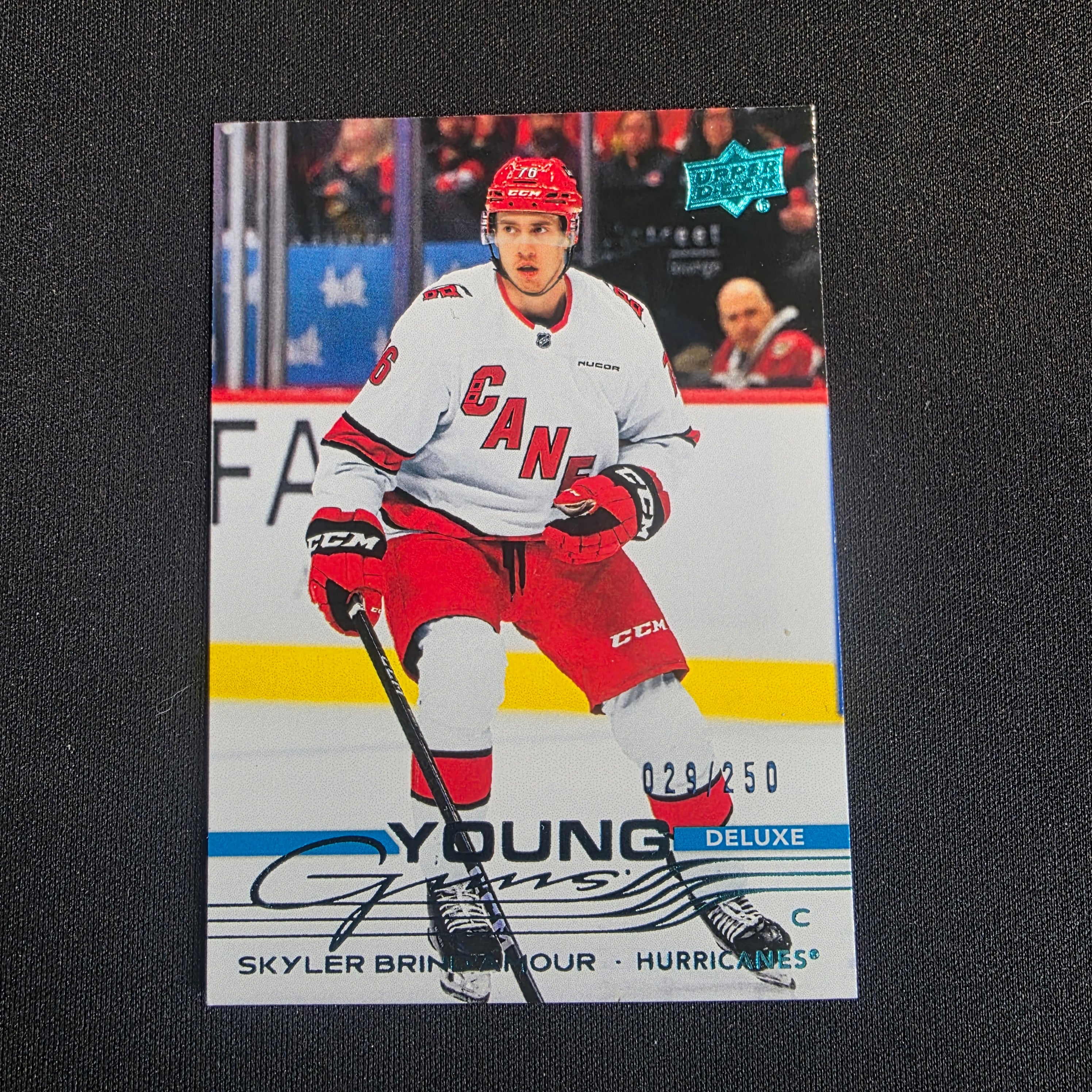 2025-26 UD Series 1 Skyler Brind'Amour Young Guns Deluxe 029/250 #247 Carolina Hurricanes