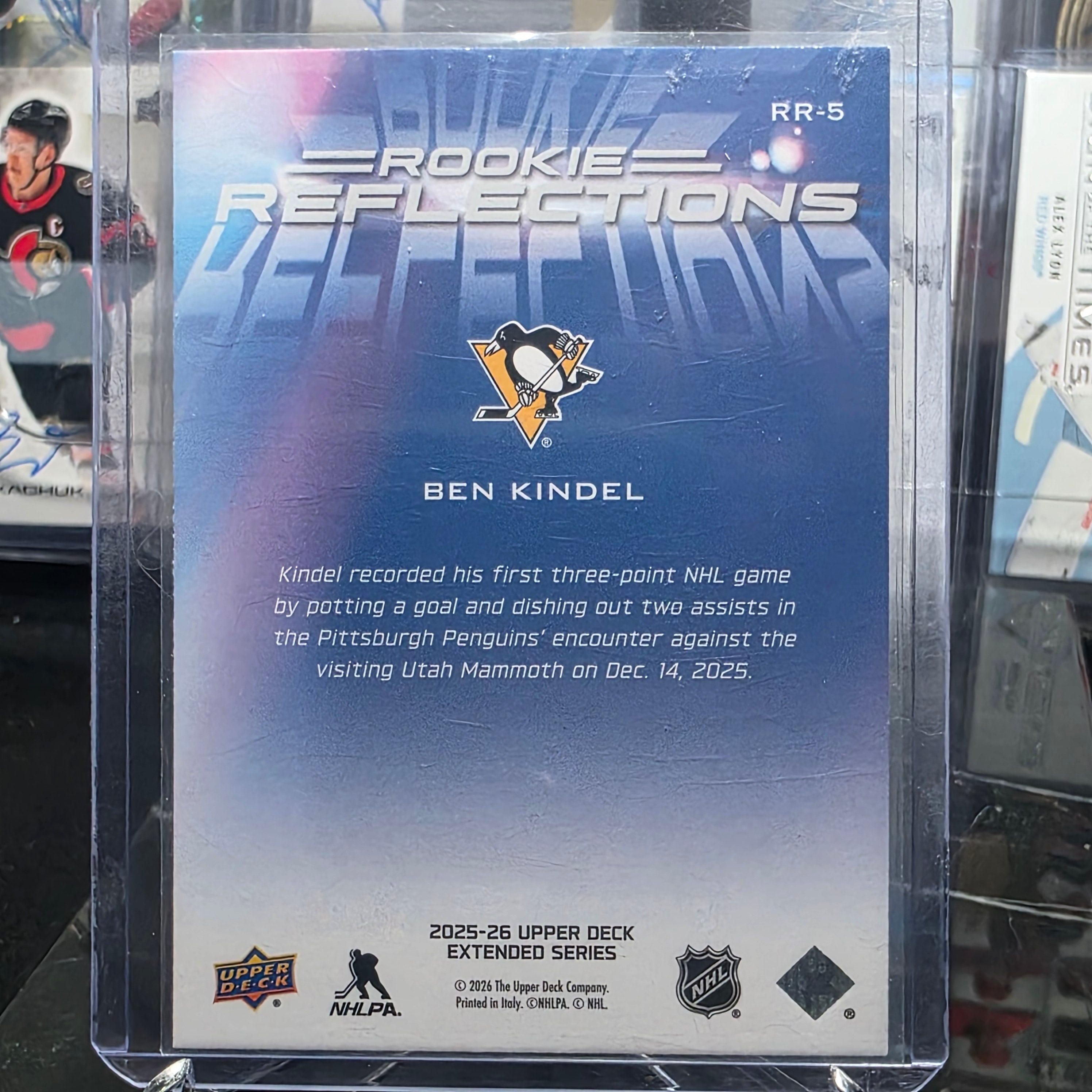 2025-26 Upper Deck Extended Series Ben Kindel #RR-5 Rookie Reflections Pittsburgh Penguins
