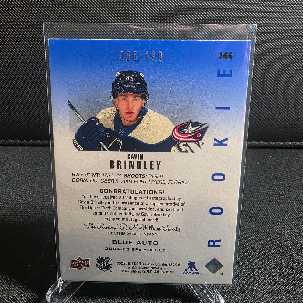 2024-25 SPx Hockey Rookie Gavin Brindley Auto RC Blue /199