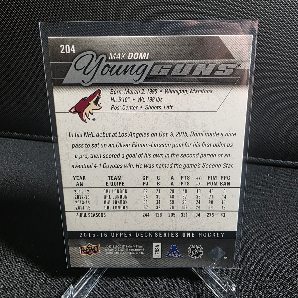 2015-16 Upper Deck Series 1 Max Domi Young Guns RC 204 Coyotes