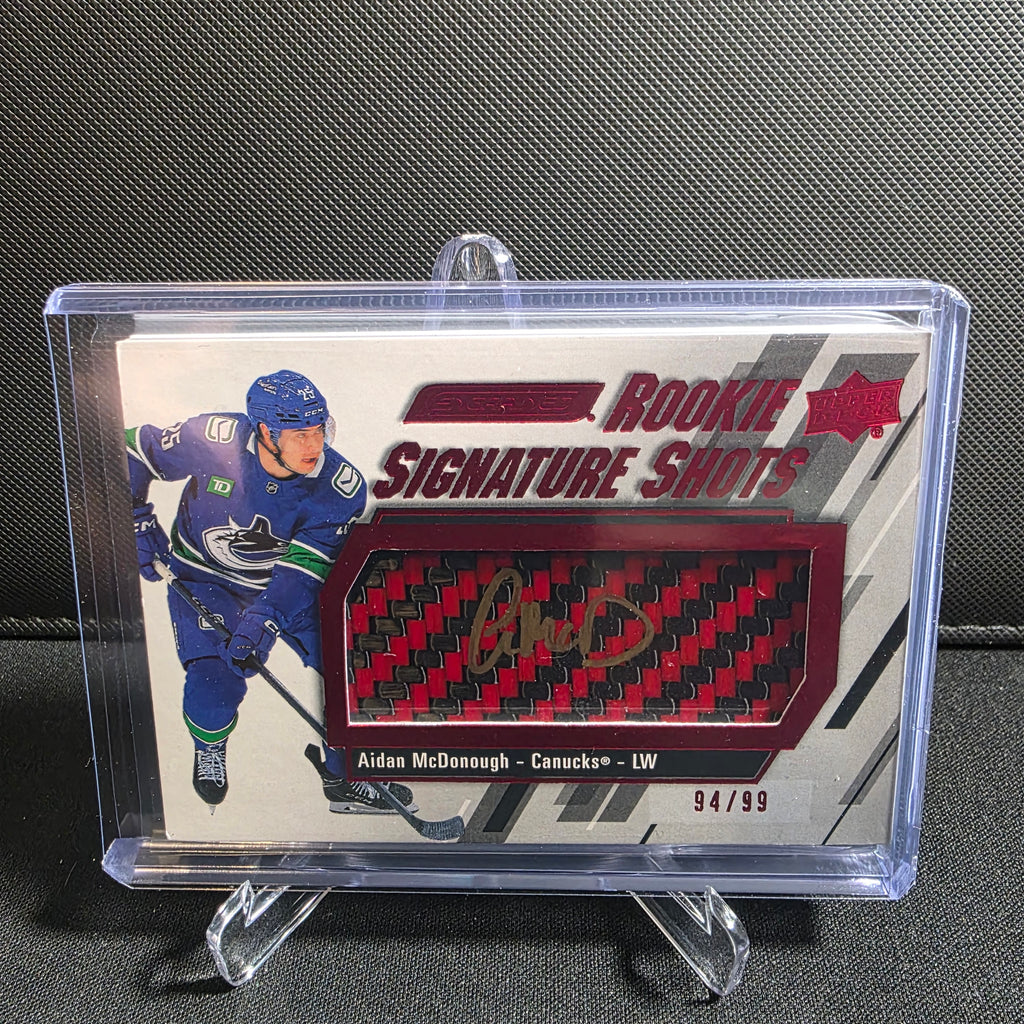 2023-24 Upper Deck Engrained Rookie Signature Shots Red Stick Auto 94/99 RSS-AM Aidan McDonough Canucks