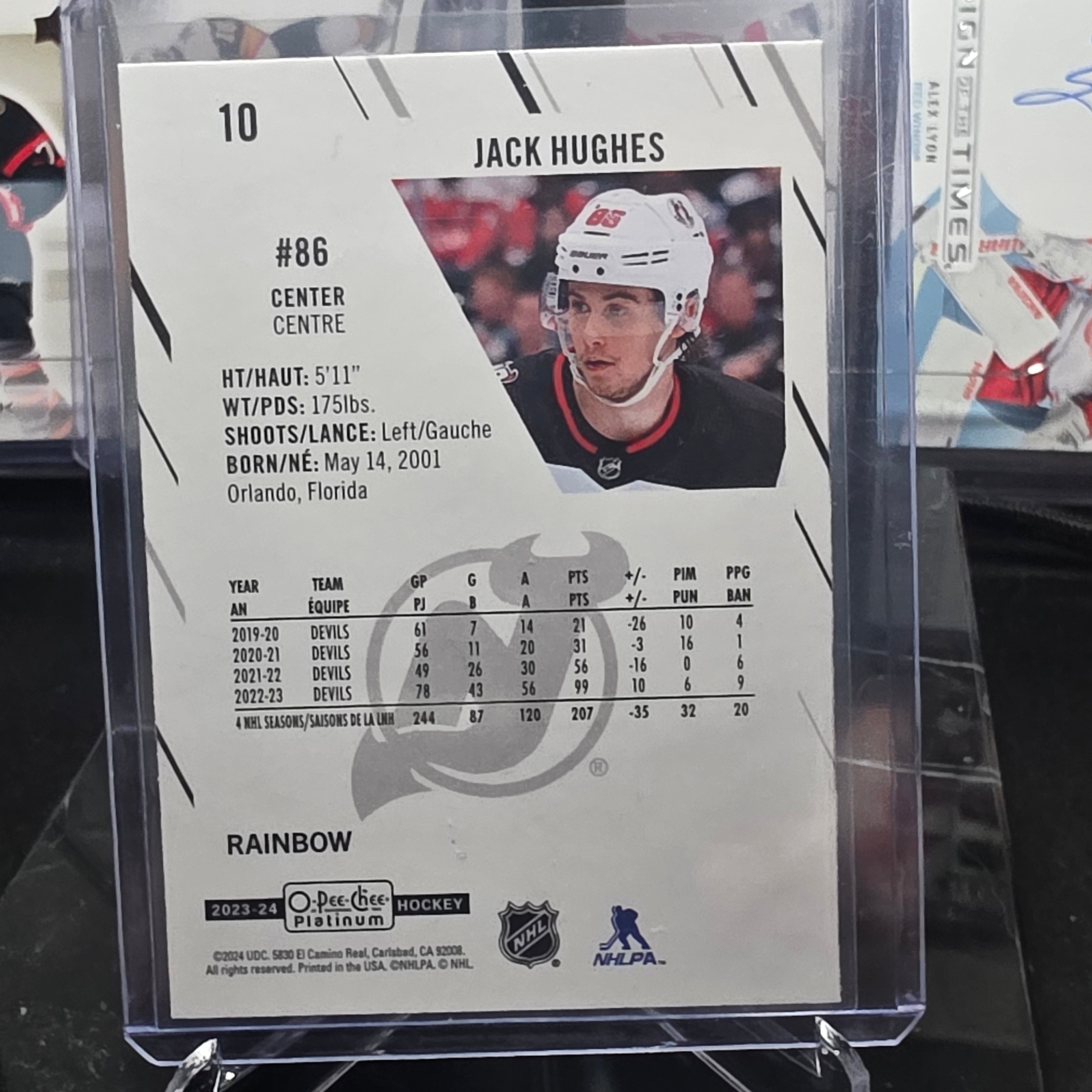 2023-24 O-Pee-Chee Platinum Jack Hughes #10 Rainbow New Jersey Devils