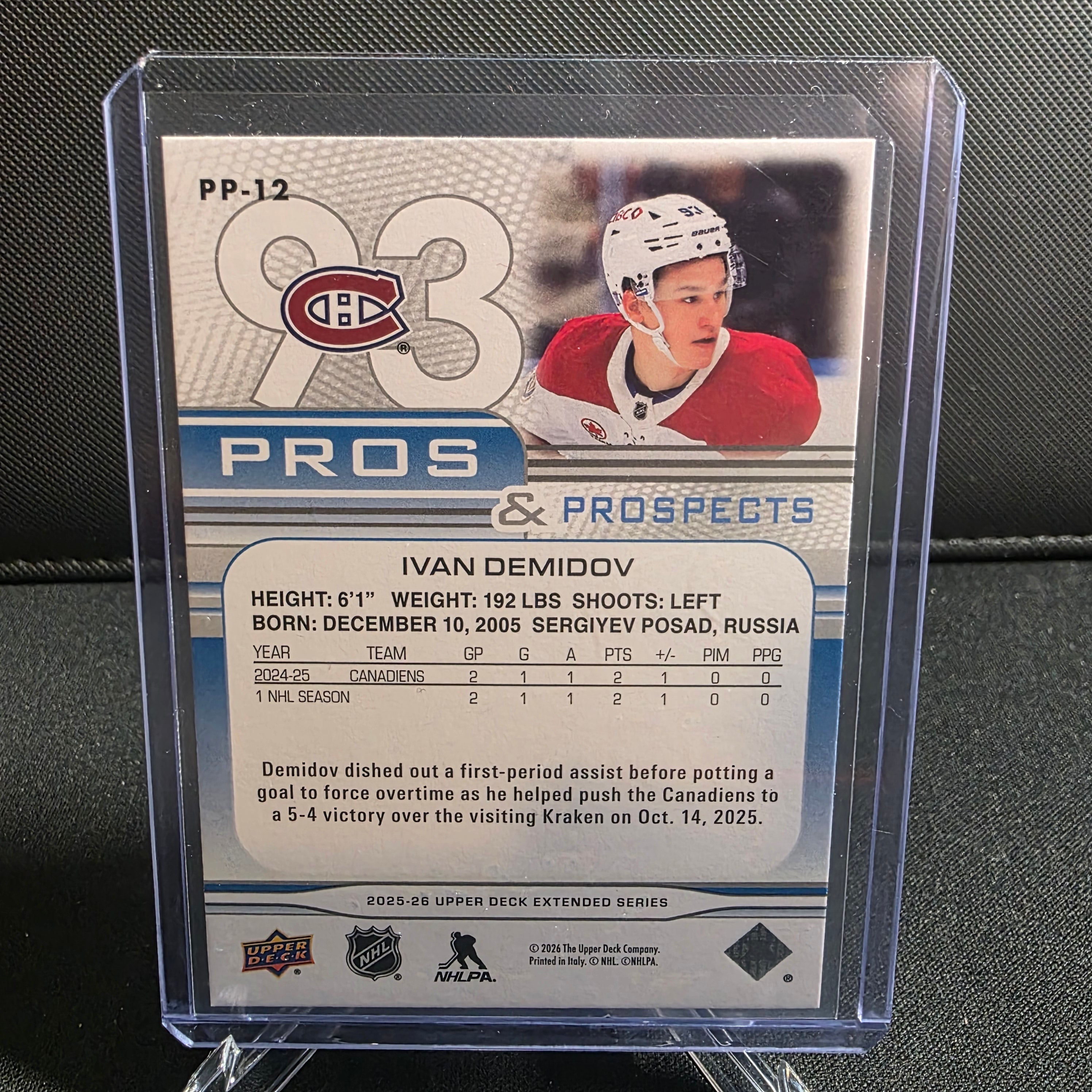 2025-26 Upper Deck Extended Series Pros & Prospects Ivan Demidov PP-12 Canadiens