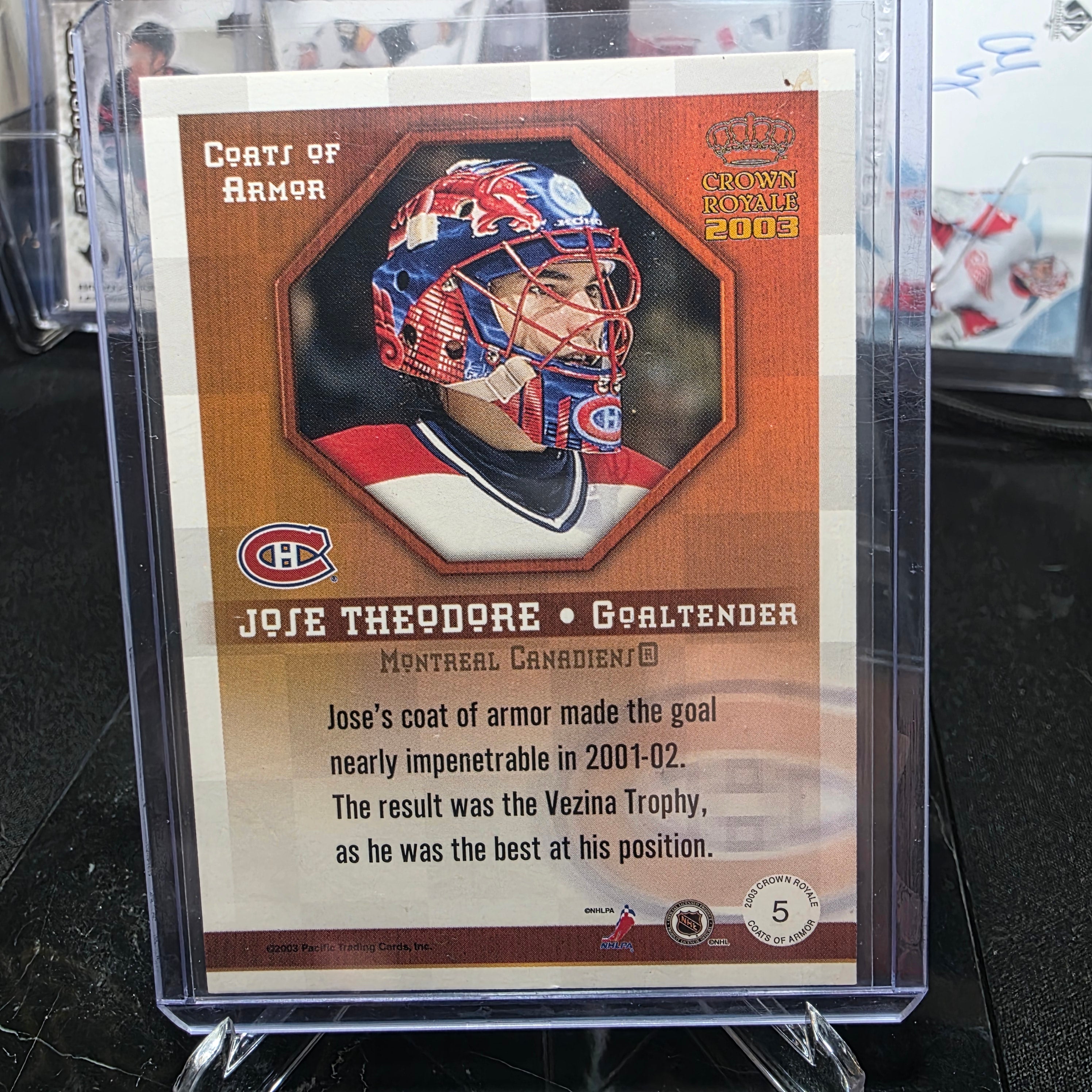 2002-03 Pacific Crown Royale 5 Coats of Armor Jose Theodore Montreal Canadiens