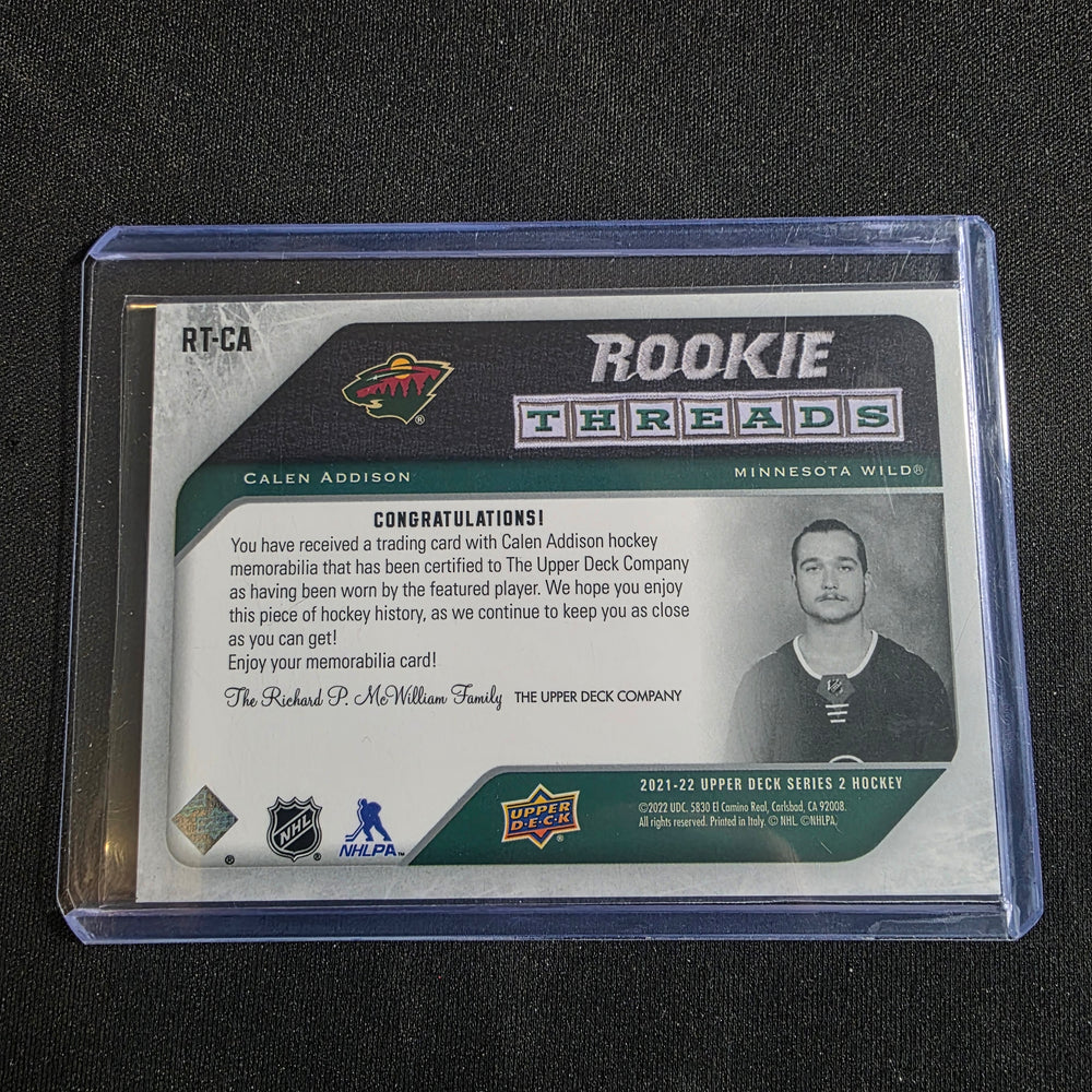 2021-22 Upper Deck Rookie Threads Jersey Calen Addison Minnesota Wild RC