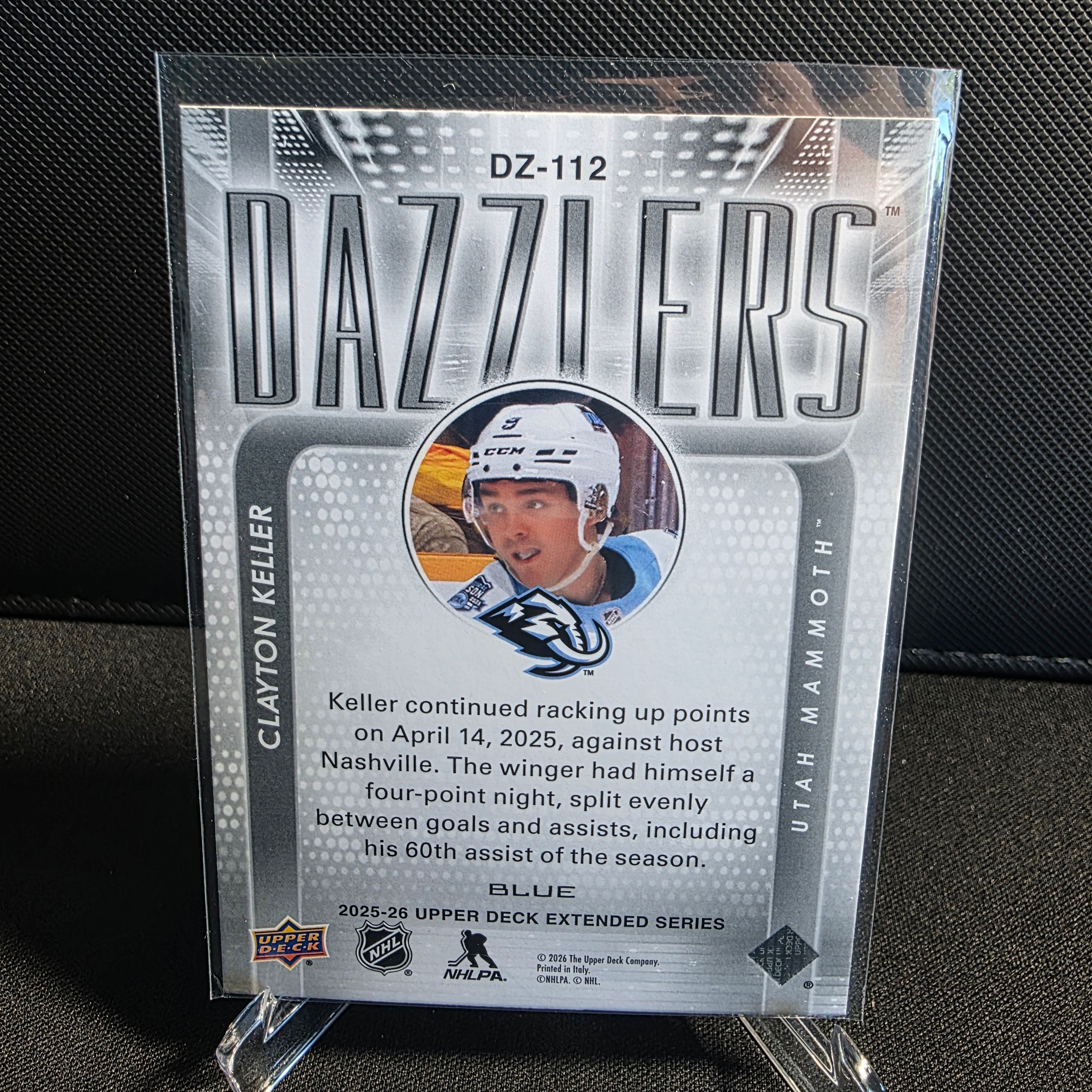 2025-26 Upper Deck Extended Series Dazzlers Blue DZ-112 Clayton Keller Utah Mammoth