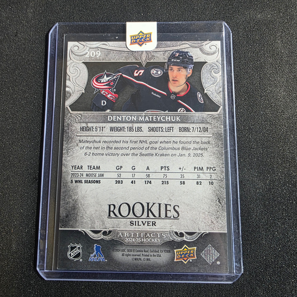 2024-25 UD Artifacts Rookies Denton Mateychuk 423/999 RC Columbus Blue Jackets