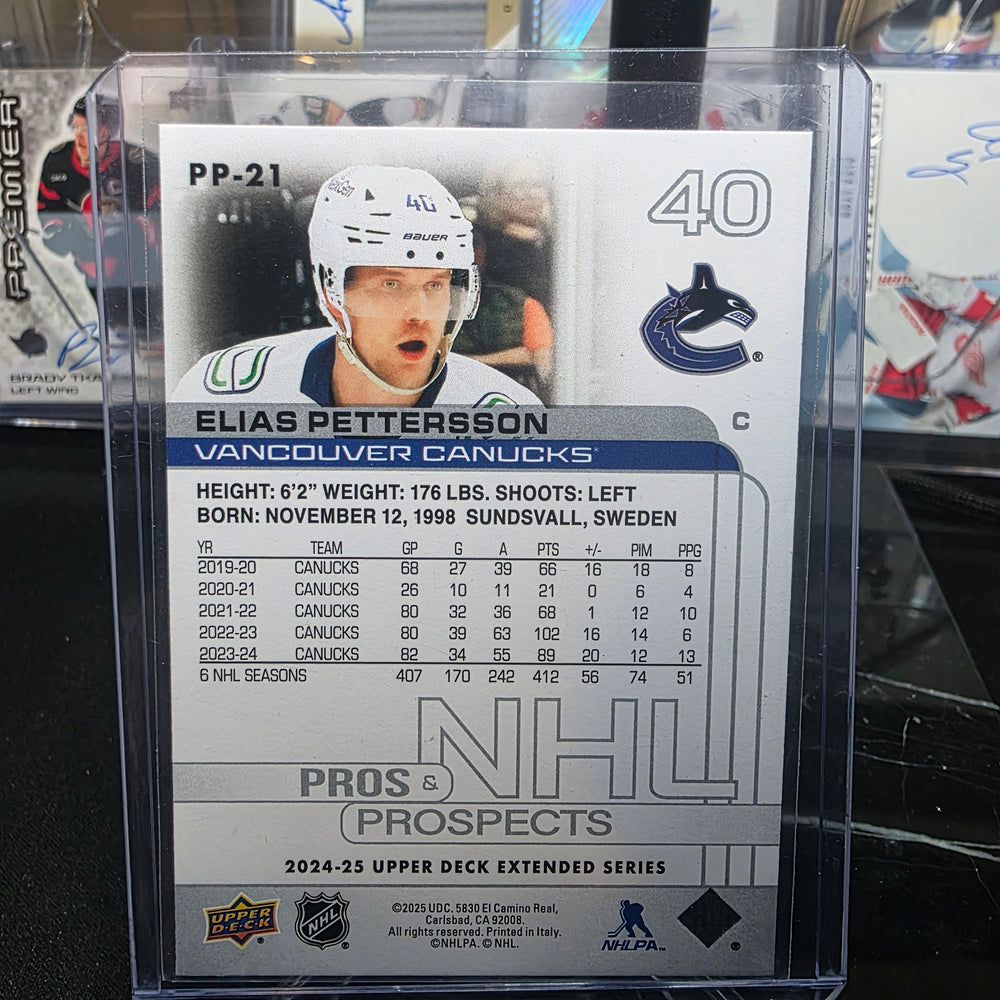 2024-25 Upper Deck Extended Series Elias Pettersson #PP-21 Pros & Prospects Vancouver Canucks