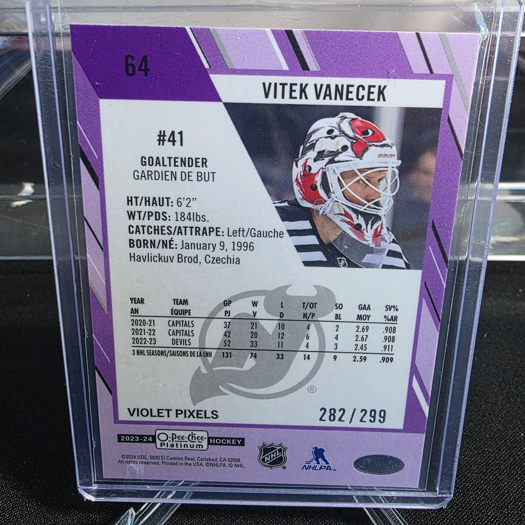 2023-24 O-Pee-Chee Platinum Violet Pixels 64 Vitek Vanecek New Jersey Devils /299