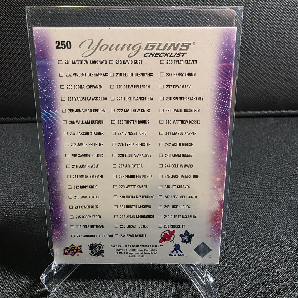 2023-24 Upper Deck Series 1 Young Guns Checklist 250 Luke Hughes / Matthew Knies