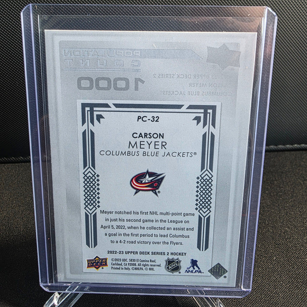 2022-23 Upper Deck Series 2 Population Count 1000 PC-32 Carson Meyer Columbus Blue Jackets