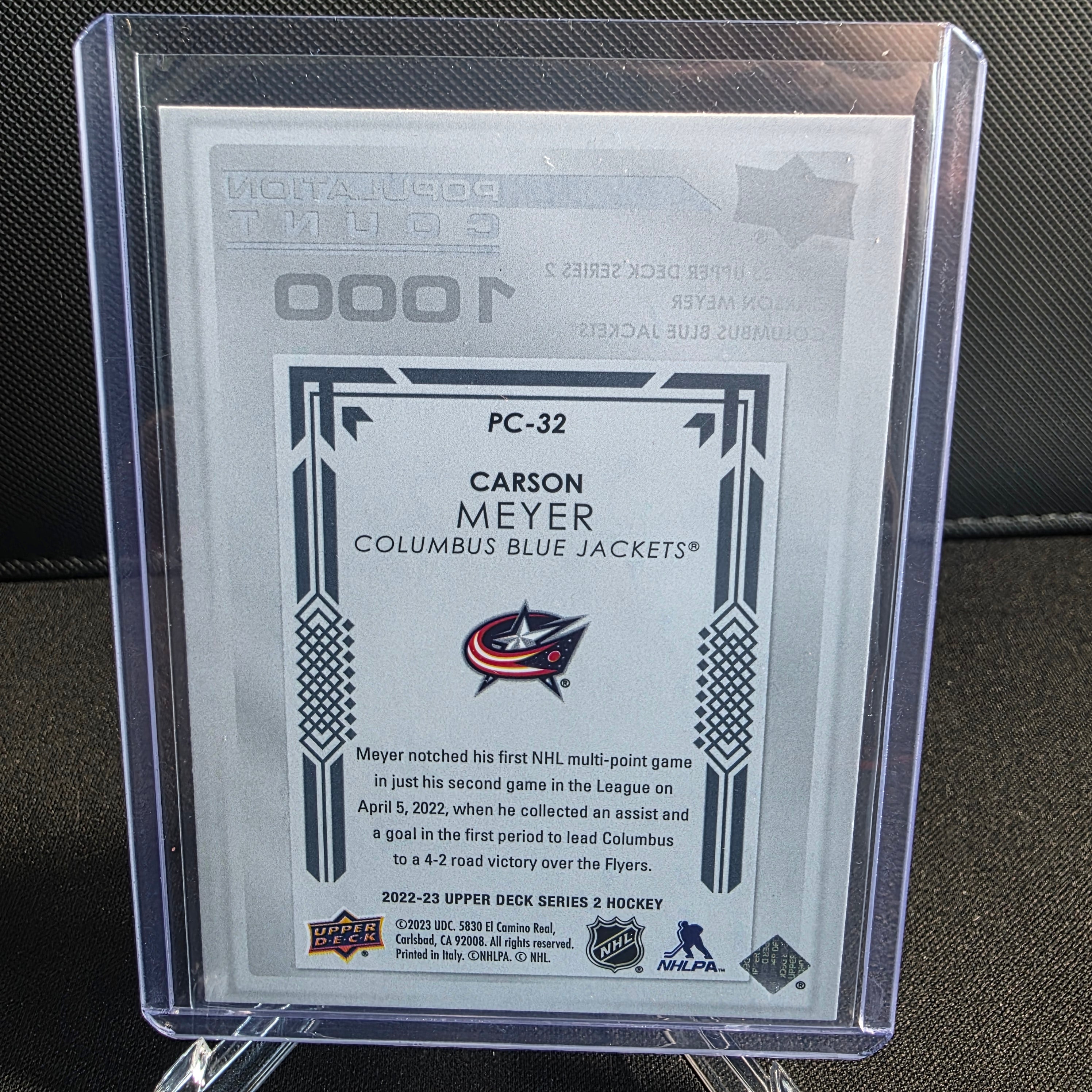 2022-23 Upper Deck Series 2 Population Count 1000 PC-32 Carson Meyer Columbus Blue Jackets