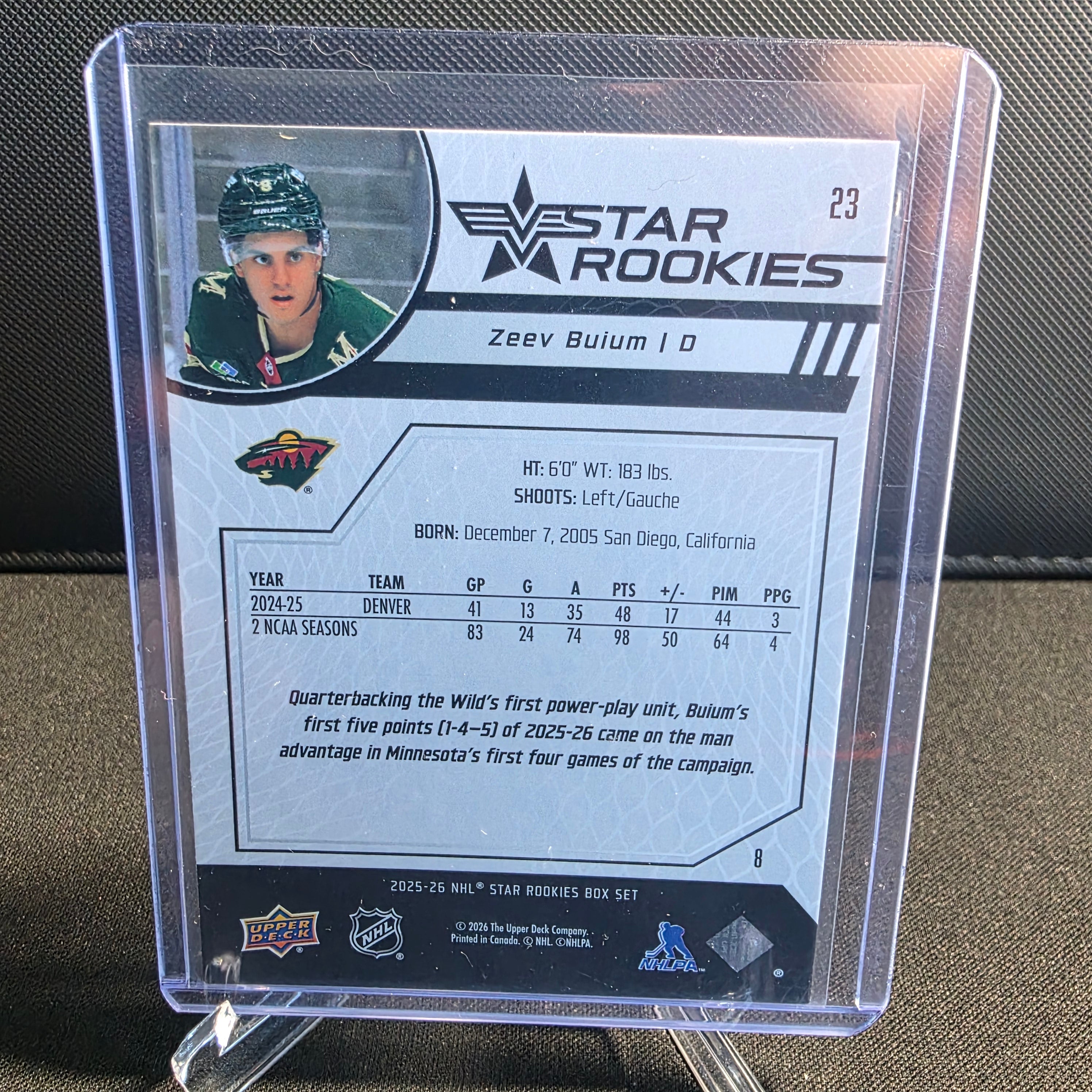 2025-26 Upper Deck Star Rookies Box Set 23 Zeev Buium Minnesota Wild