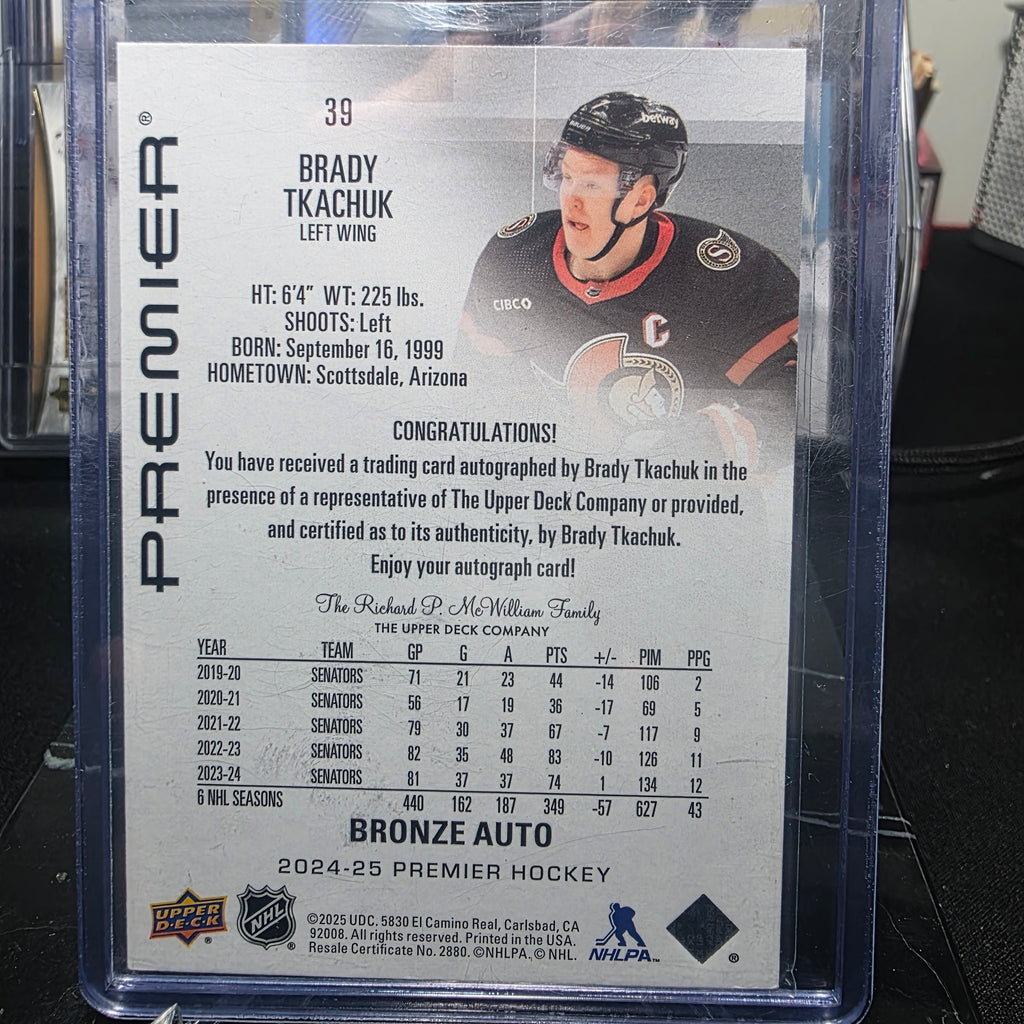 2024-25 Upper Deck Premier Hockey Brady Tkachuk Bronze Auto #39 (Ottawa Senators)