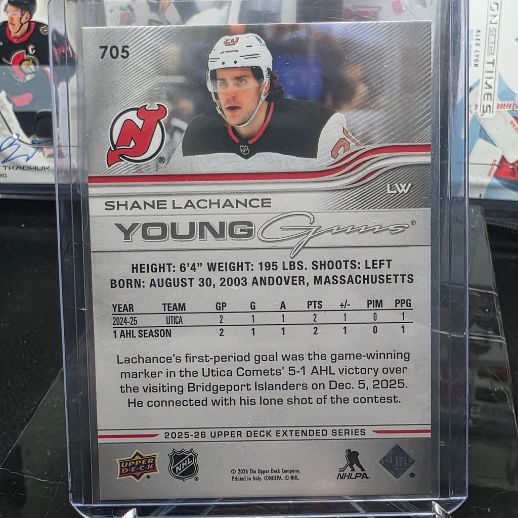 2025-26 Upper Deck Extended Series Shane Lachance #705 Young Guns New Jersey Devils