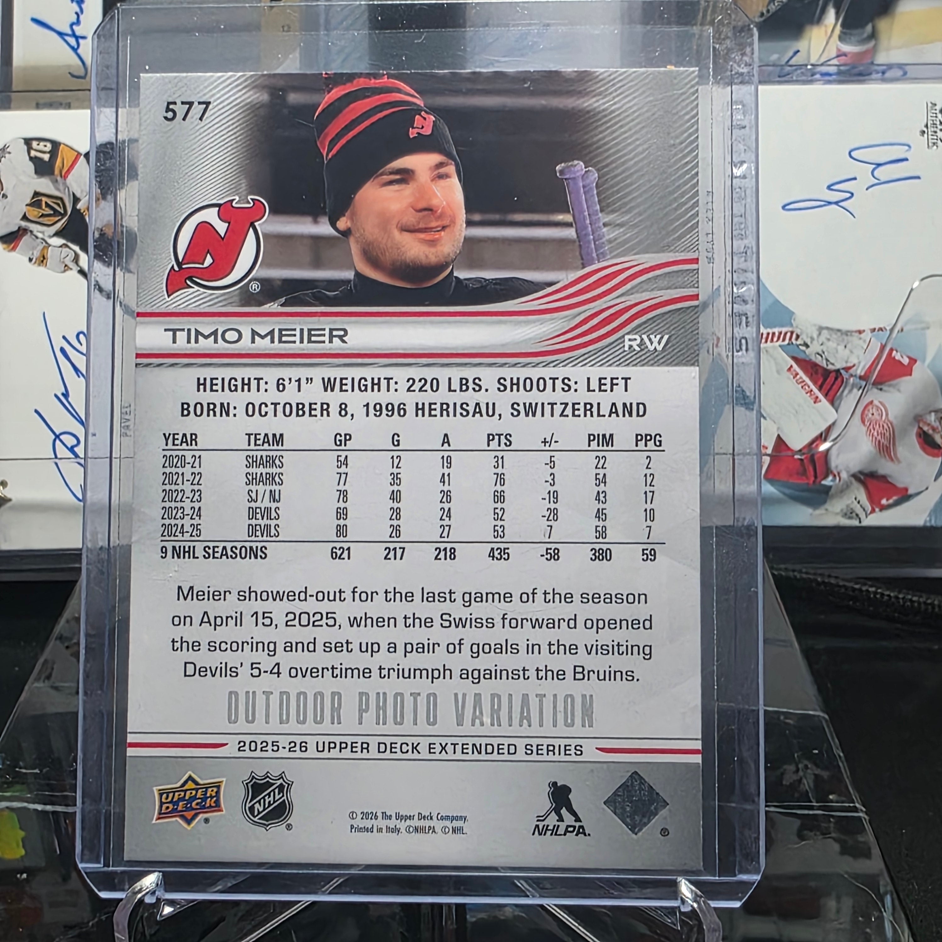 2025-26 Upper Deck Extended Series Timo Meier Outdoor Photo Variation #577 (New Jersey Devils)